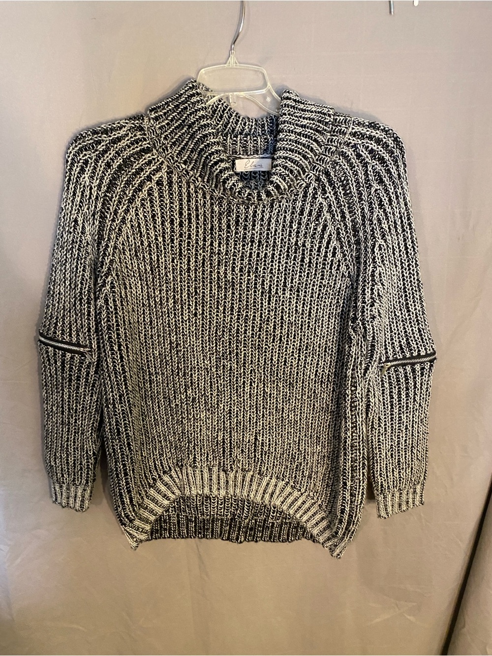 Elan Black & White Marled Turtleneck Sweater